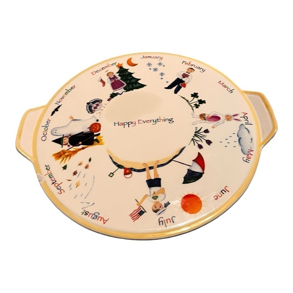 Nantucket Home Happy Everything tab handle ceramic cake platter 13”/15” FLAW